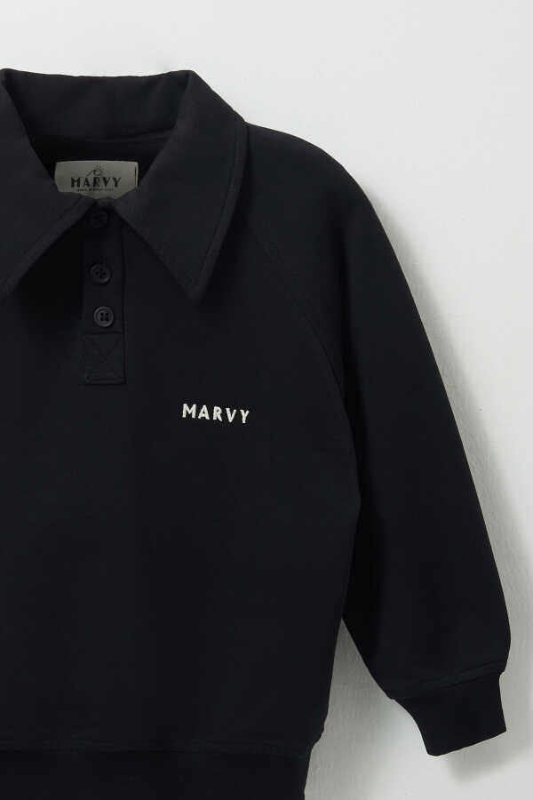 Siyah Nakış Detaylı Reglan Kol Sweatshirt - 2