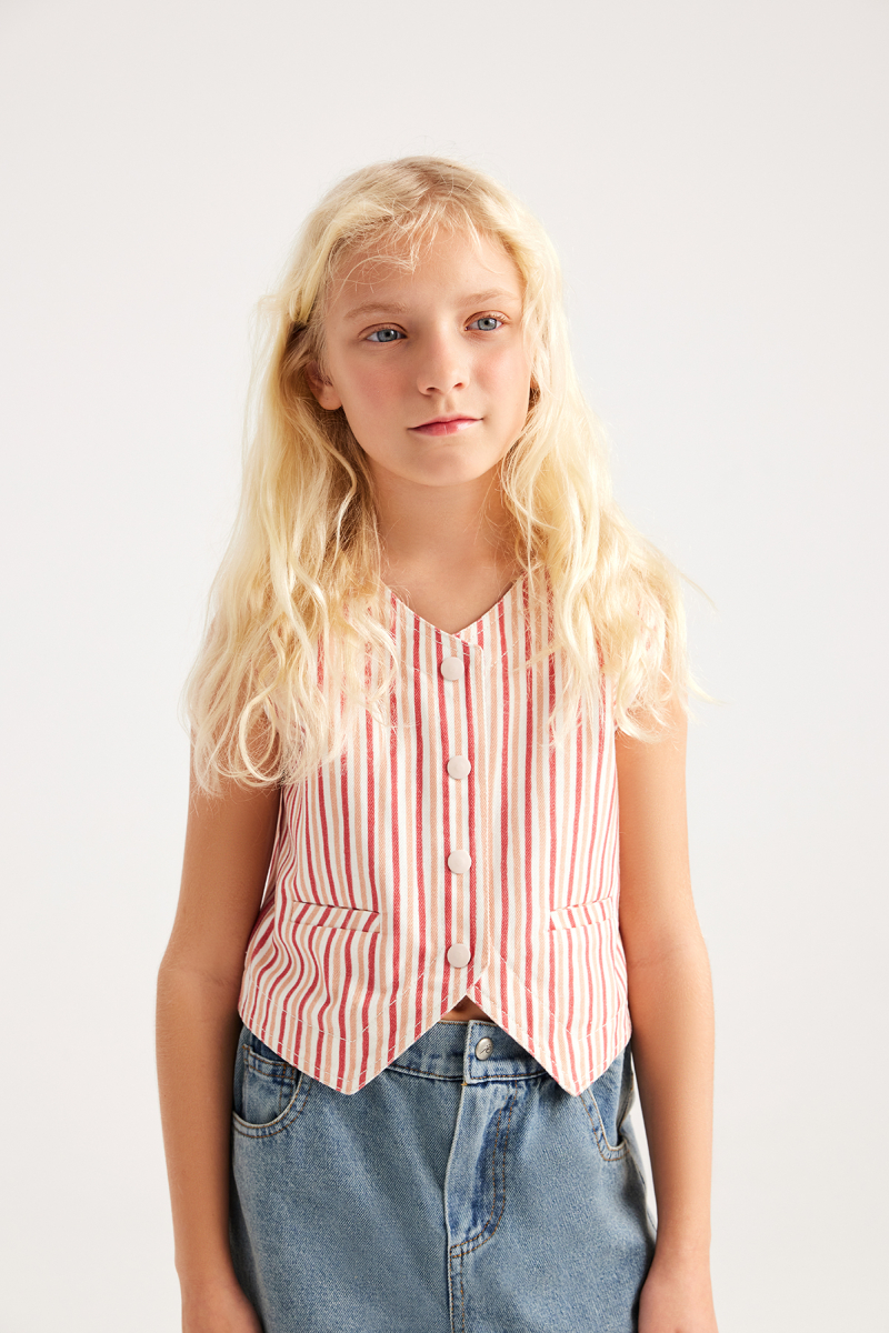 Striped Gabardine Mini Vest - 1