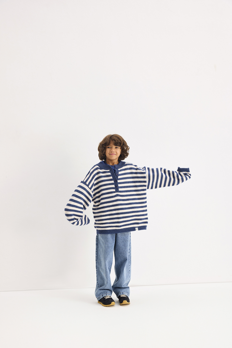 Striped Wool Sweater Blue-Ecru - 3