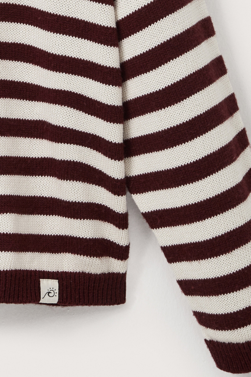 Striped Wool Sweater Burgundy-Ecru - 5