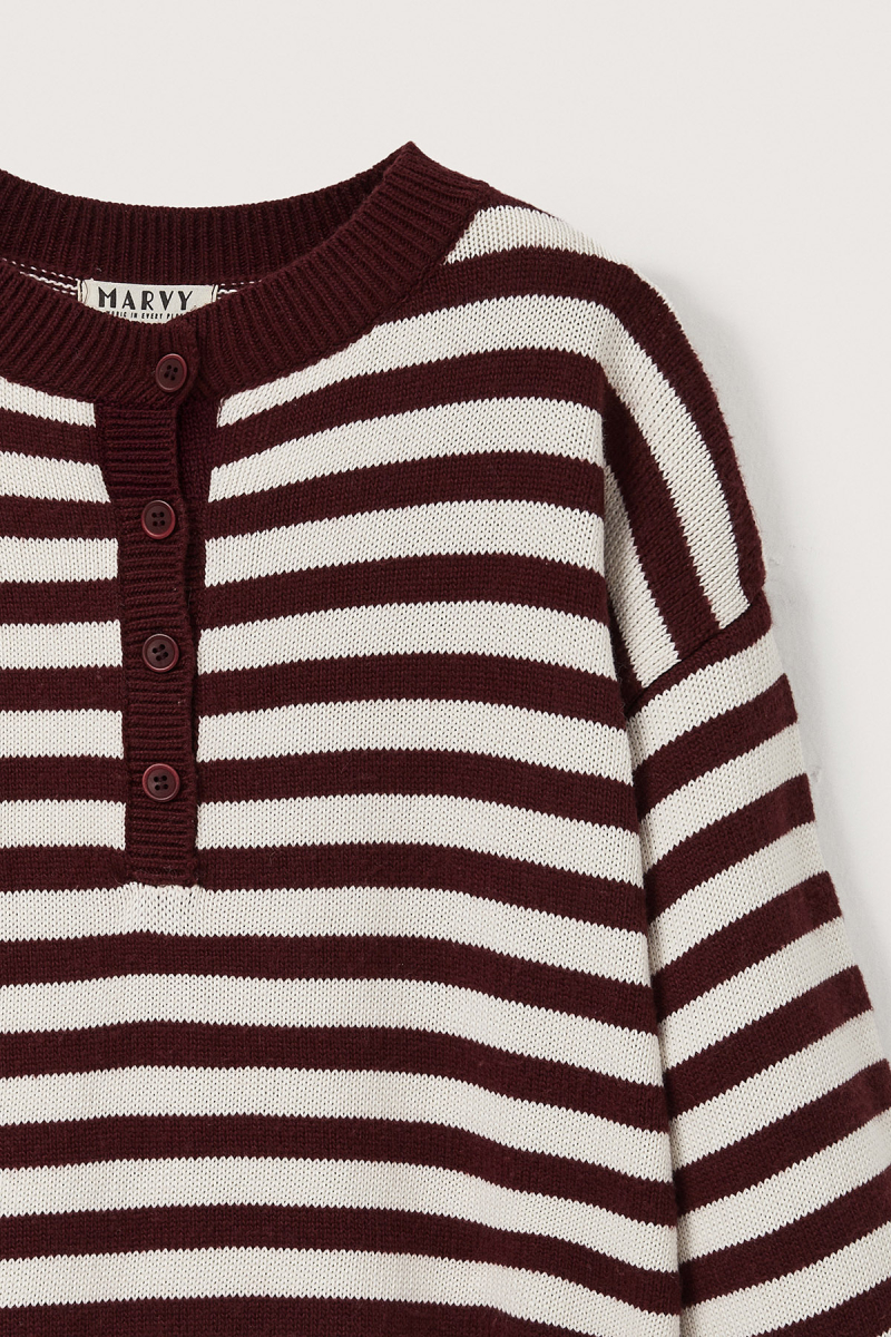 Striped Wool Sweater Burgundy-Ecru - 7