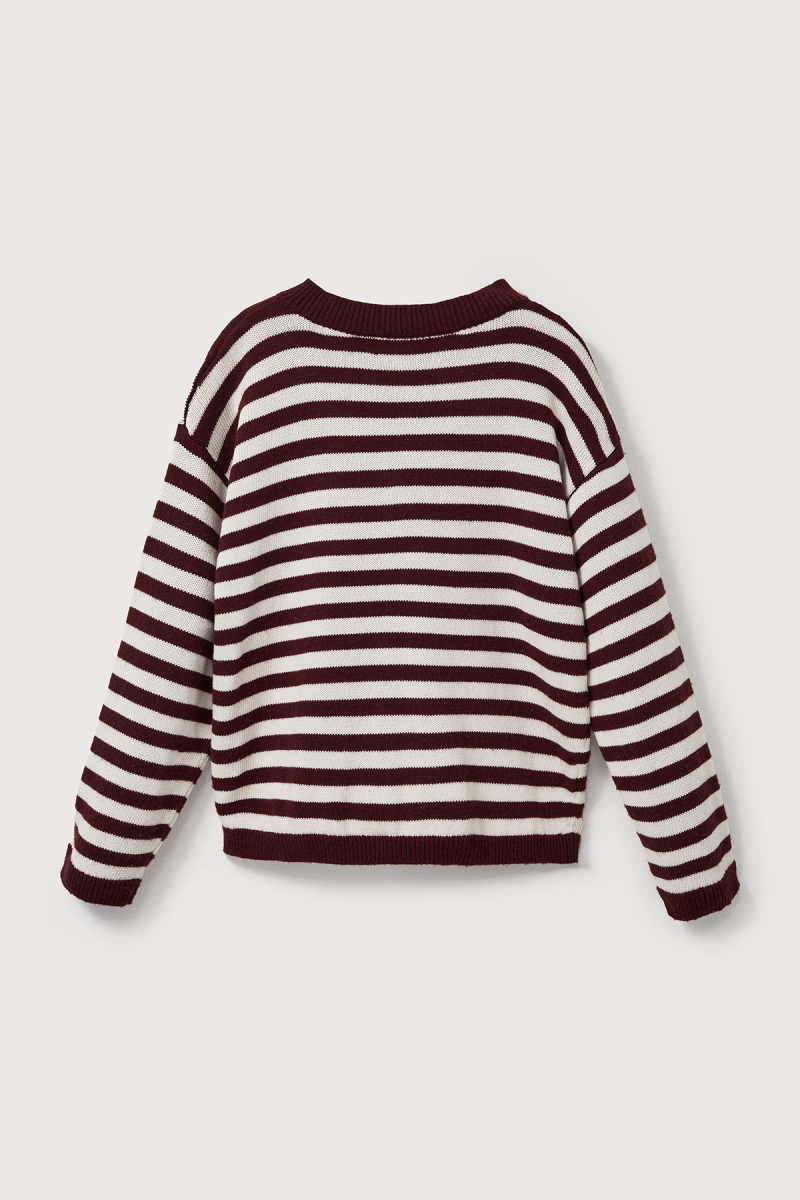Striped Wool Sweater Burgundy-Ecru - 8