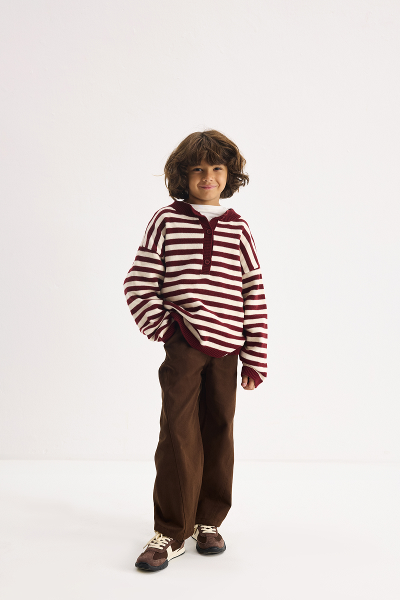 Striped Wool Sweater Burgundy-Ecru - 4