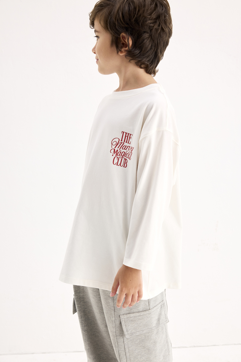 The Marvy Magical Club Ekru Baskılı Uzun Kollu Tshirt - 3