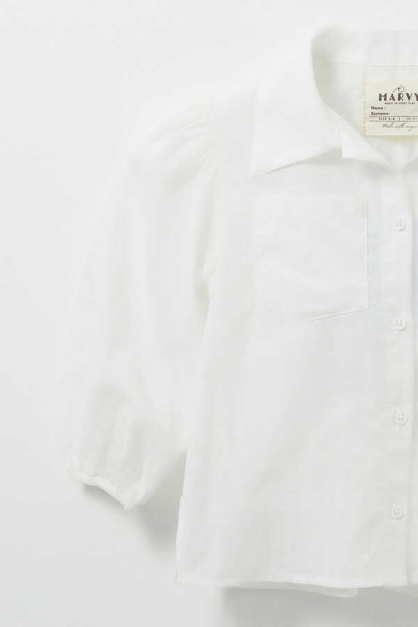 White Shirt with Gathered Sleeves - 2