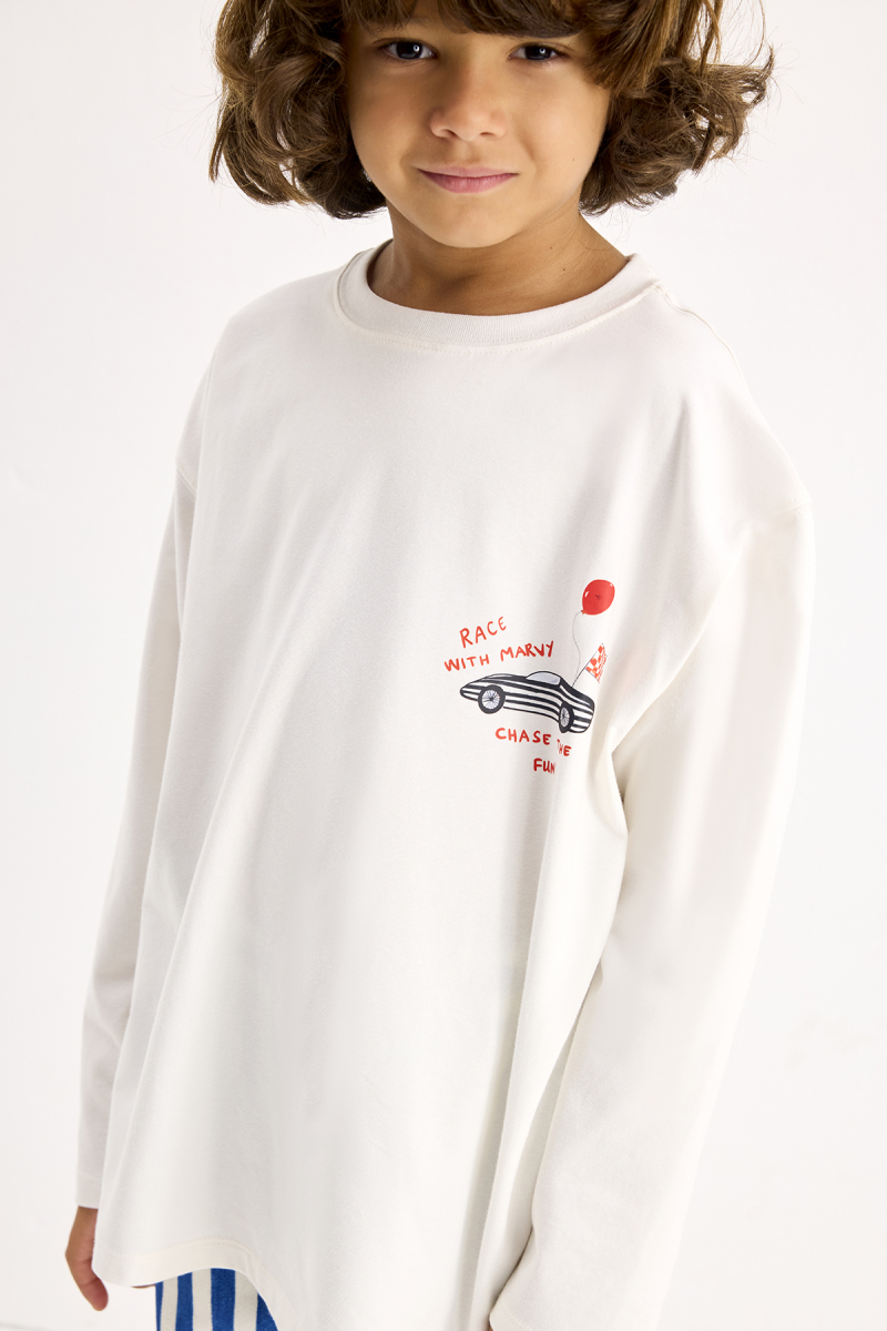 Yarış Arabası Baskılı Uzun Kollu Tshirt - 1