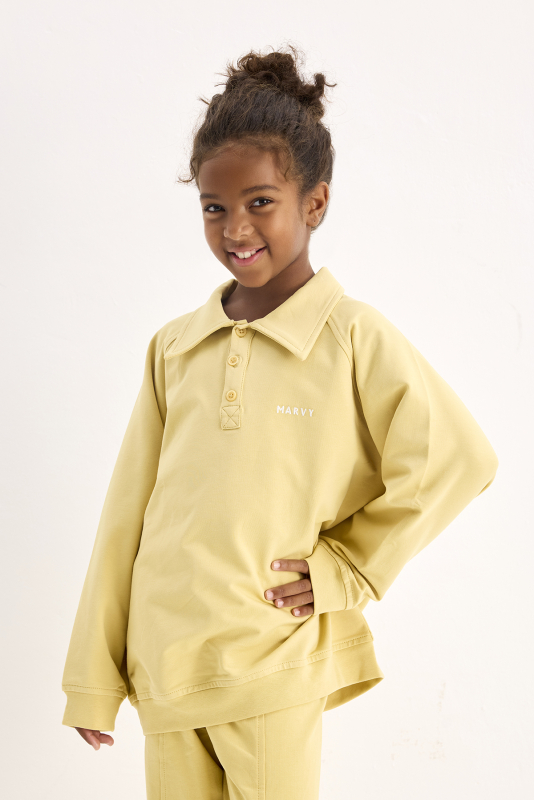 Yellow Embroidered Detailed Raglan Sleeve Sweatshirt 