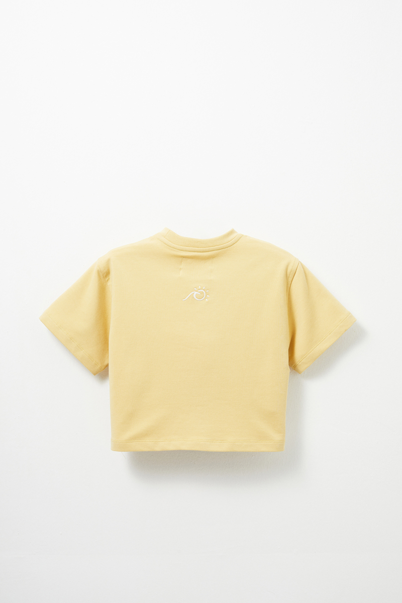 Yellow Embroidery Detailed Lightweight Short Cut T-shirt - 4