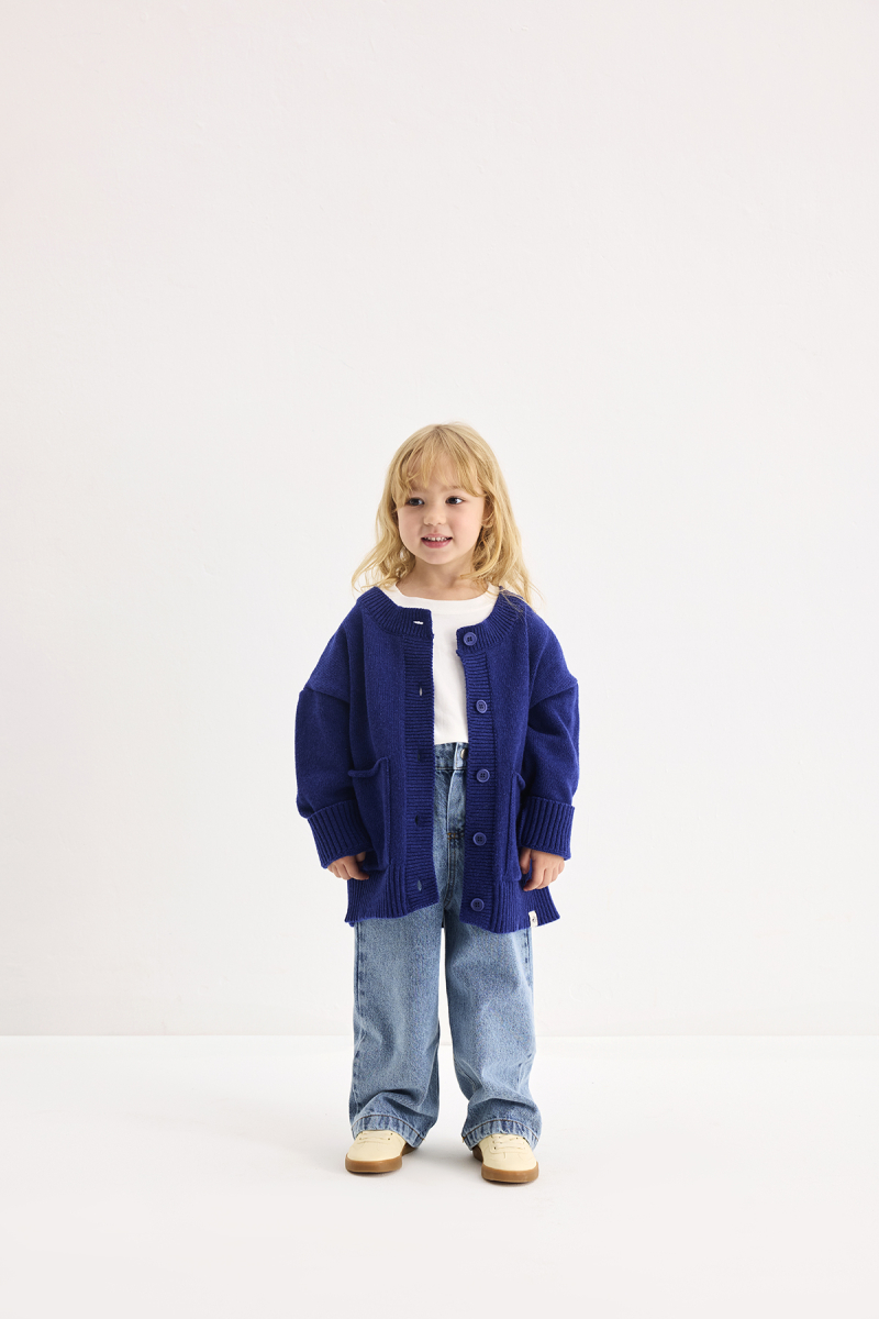 Yünlü Oversize Triko Hırka Mavi - 1