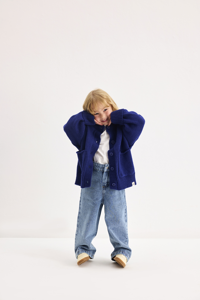 Yünlü Oversize Triko Hırka Mavi - 4