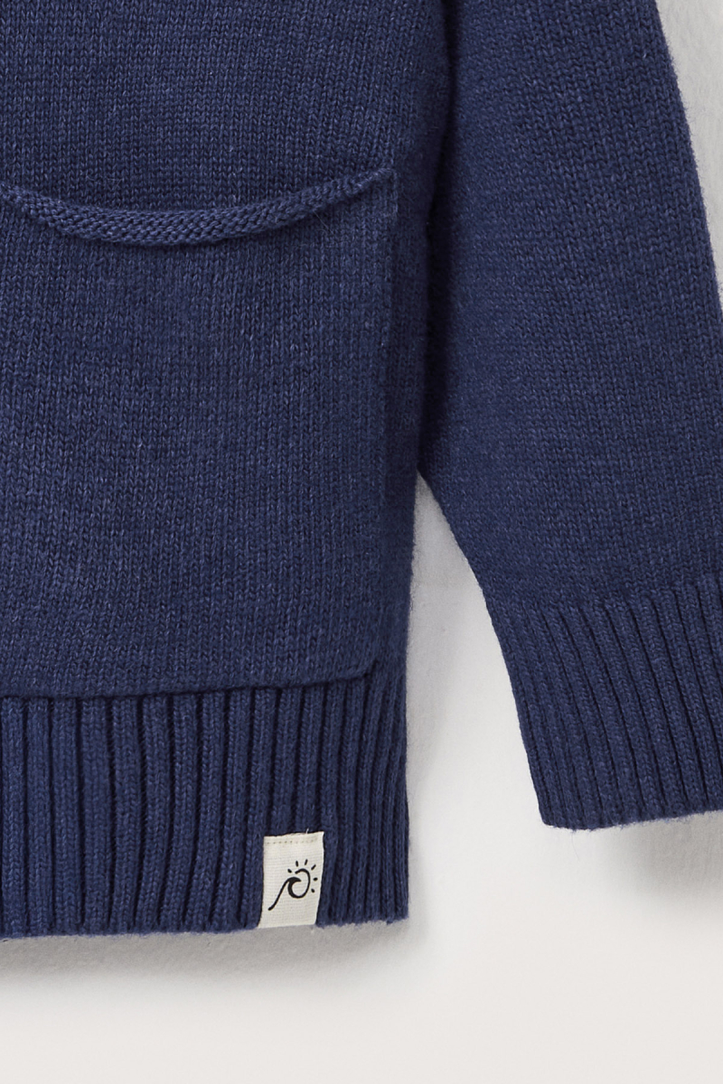 Yünlü Oversize Triko Hırka Mavi - 7