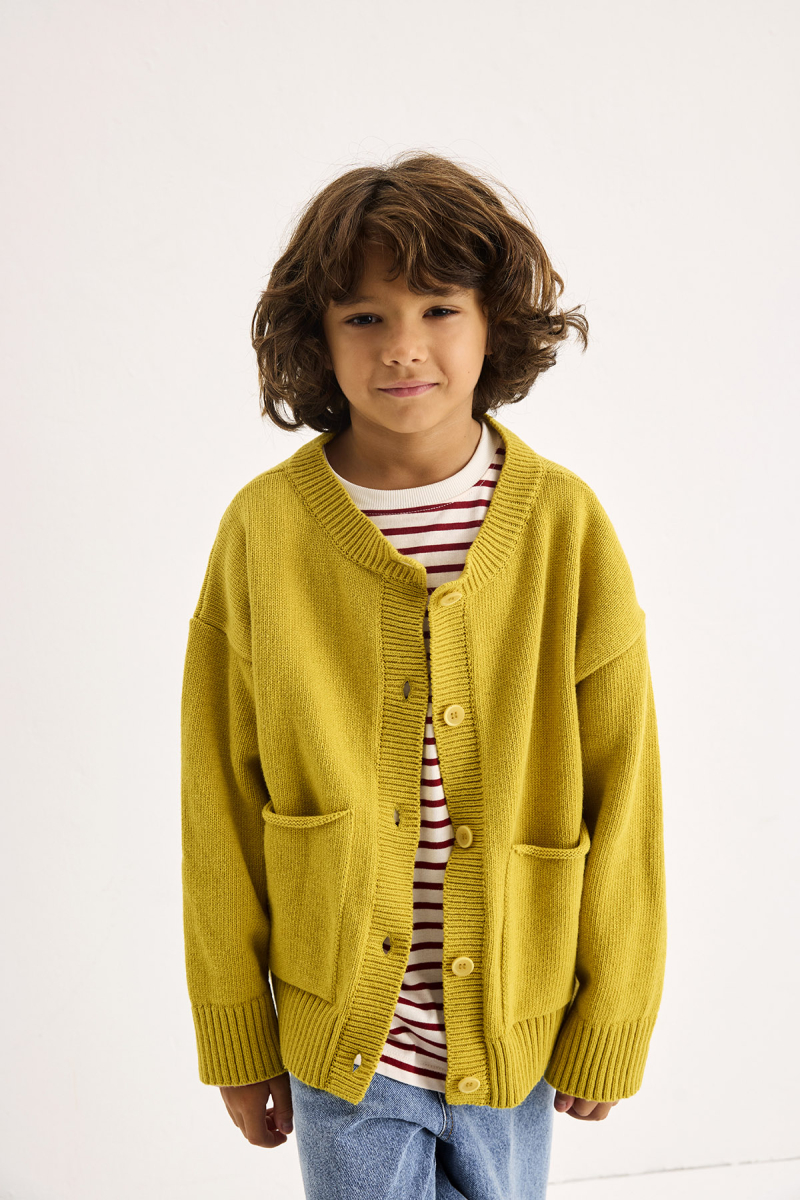 Yünlü Oversize Triko Hırka Sarı - 5